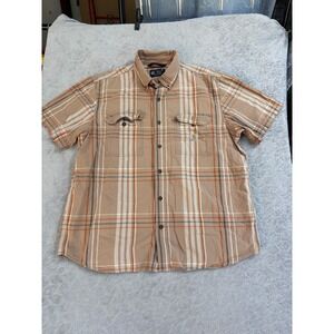 Carhartt Mens XL Loose Fit Short Sleeve Plaid Button Down Shirt Tan 105175 B27